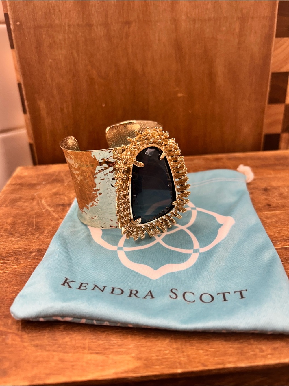 Kendra Scott Lande Cuff Bracelet Gold Hardware with Blue Agate RARE!